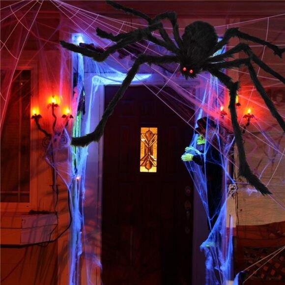 200" Halloween Spider Web + 59" Giant Spider Decorations Fake Spiders with Web - Picture 7 of 8